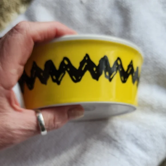 Peanuts Yellow and White Dog Bowl with Zigzag Design - Picture 5 of 8
